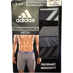 Adidas Performance Mesh Long Boxer Brief Underwear 3 Pack Black Size Small